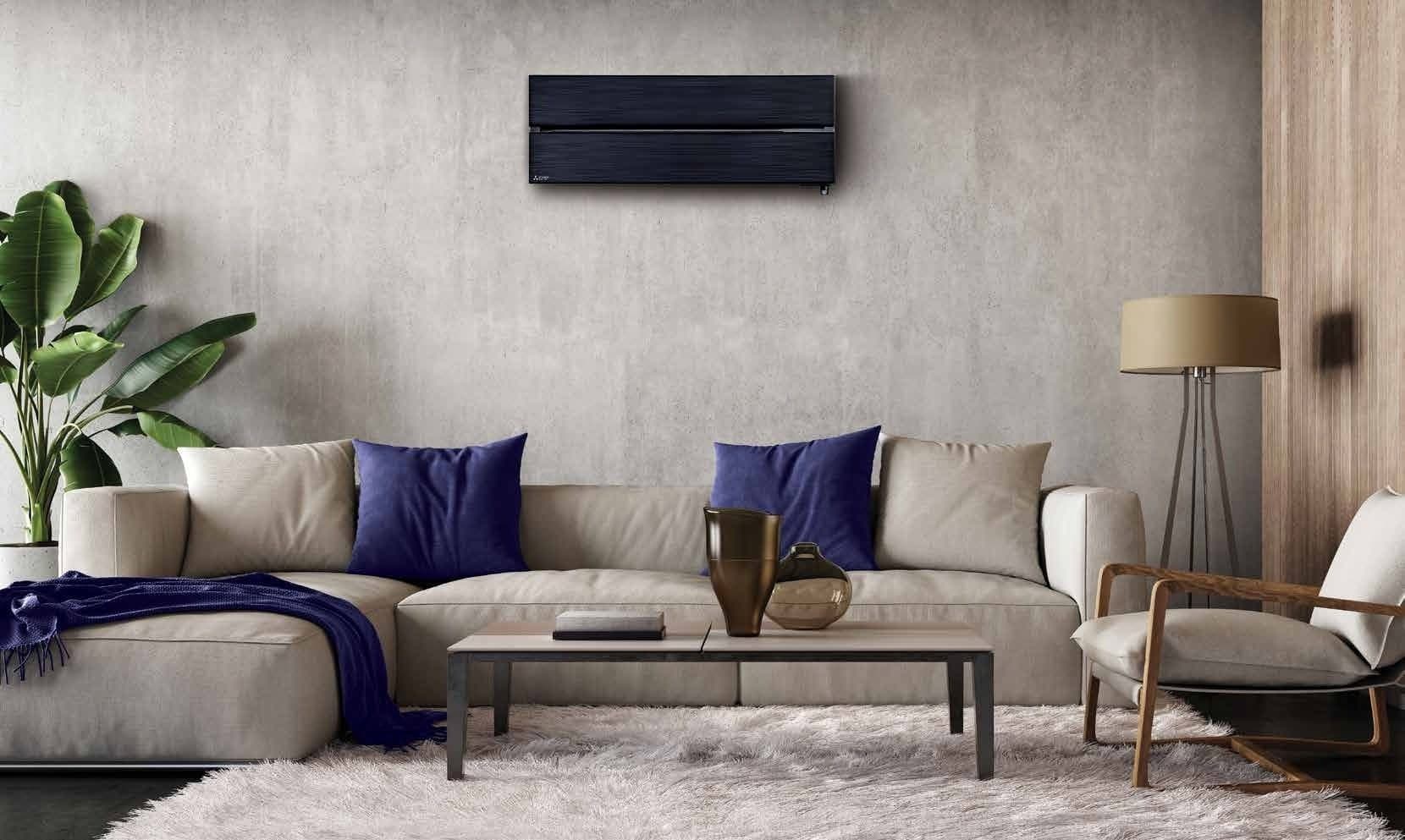 Mitsubishi Electric wall-mounted air conditioner in a modern living room